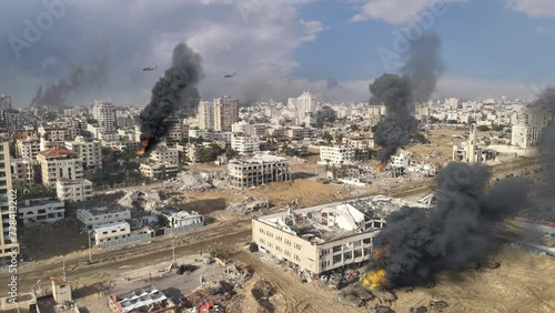 Gaza at war aerial view, smoke rising above rimal neighborhood

Drone view over North Gaza in the war with Israel. Gaza-March,20,2024

