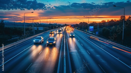 Highway With Sunset Background
