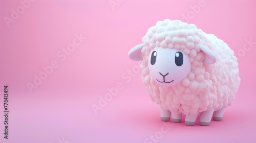 cute isometric sheep in pink background