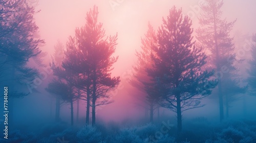 Enchanting Misty Forest: Abstract Shapes and Pastel Hues. © Exnoi