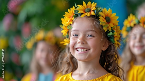 Group of Young Girls Wearing Sunflower Crowns