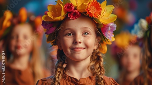 Group of Young Girls Wearing Flower Crowns