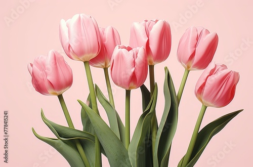 pink tulips arranged on a pink background