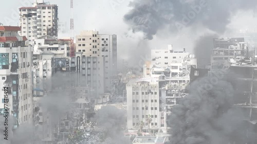 Rimal neighborhood destroyed in the war,GAZA, aerial view,
Drone view over North Gaza buildings bombarded,Gaza-March,20,2024
