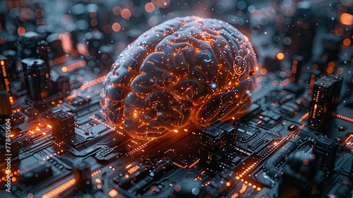 Human brain integrated into a computer, futuristic.