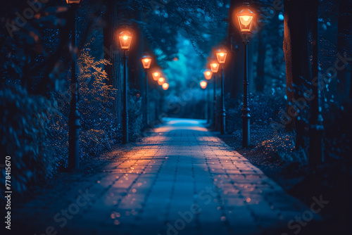 A dimly lit path runs parallel to a brightly illuminated road, a metaphor for envy photo