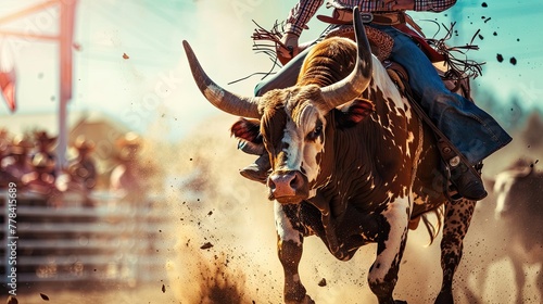 A brave bull in a rodeo photo