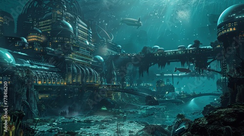 Futuristic 3D Underwater City for Adventure Games.