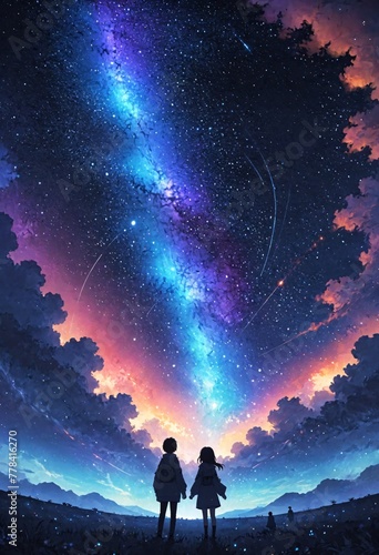 Three people enjoy the starry sky under the electric blue dusk