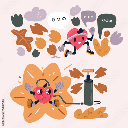 Vector illustration of blood pressure concept with blood pressure meter and heart character is runningn