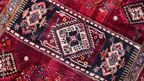 Intricate Arabian Sadu rug with vintage-style motifs and a captivating red hue, perfect for adding a touch of tradition to your home decor. photo