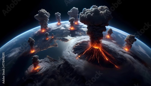 Earth effect of climate change through volcanic eruptions and visible lava flows its consequences due to global warming.