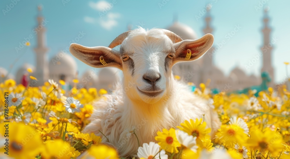 Obraz premium Goat Qurban Eid al adha mubarak festival islamic background Generated with Ai Tools
