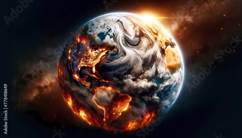 Earth day showing the earth melting due to high temperatures as an effect of climate change 