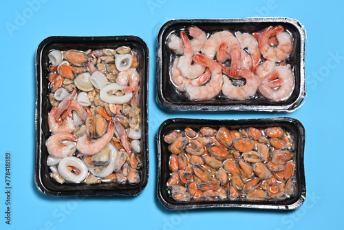 Plastic packages with seafood