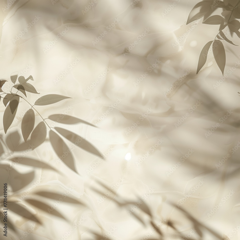 Elegant presentation with white wall, foliage shadow, and marble floor. Perfect for cosmetics advertising. Elegant presentation with white wall, foliage shadow, and marble floor. Perfect for cosmetics advertising.
