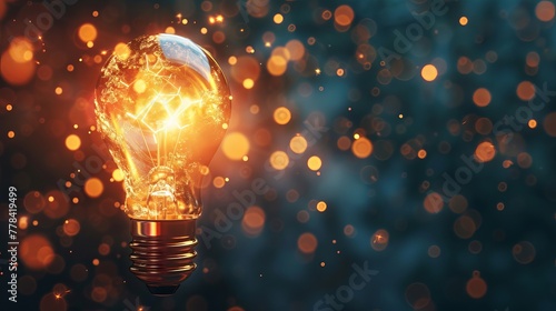 Lightbulb with rays shines brightly, illustrating creativity, innovation, inspiration, invention, and ideas.