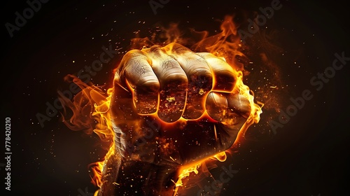 Premium picture of fire fist punch black background photo