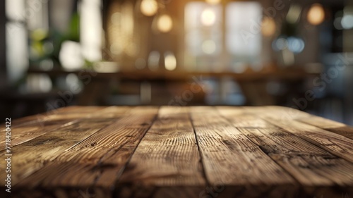 Wooden table in blurred vintage scene