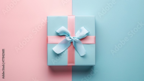 Title  Serene Elegance - Pastel Pink and Blue Gradient Background with Minimal Gift Box