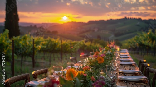 Dinner Table Setting With Wine Bottle