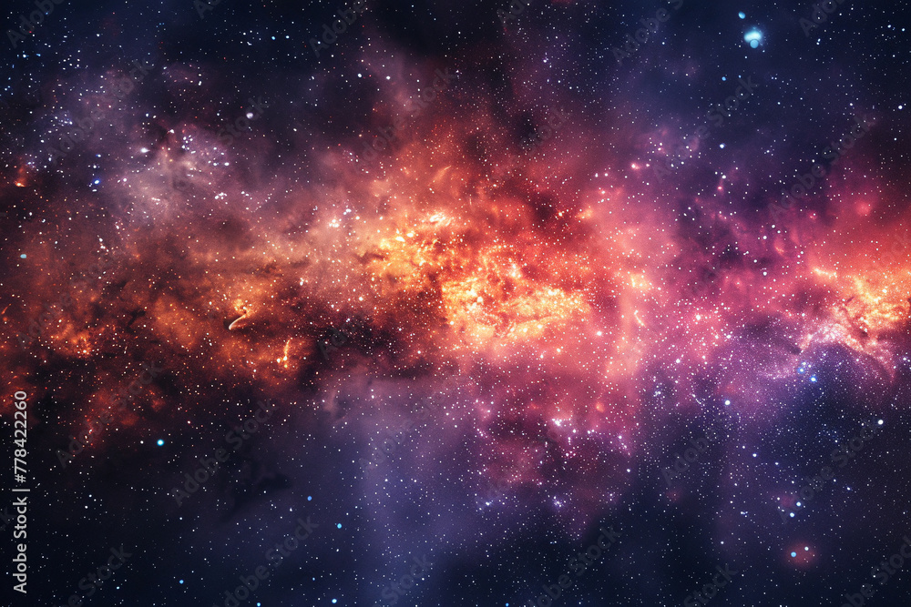 Fototapeta premium Space Odyssey: A celestial tapestry filled with the shimmering lights of distant stars, nebulae, and galaxies, painting the vast expanse of the cosmos in a mesmerizing display of cosmic wonder