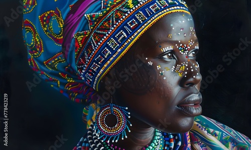 a woman with colorful headdress and jewelry photo