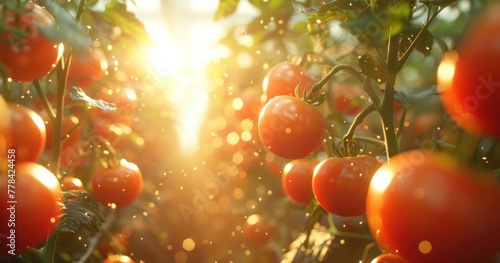 tomatoes and ripe tomatoes growing in the field