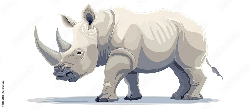 A white rhinoceros sculpture with a detailed jaw and snout is displayed on a white background. This terrestrial animal figure is a toy inspired by wildlife events