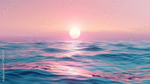 Minimalistic Pastel Sunset over the Ocean with Simplified Horizon