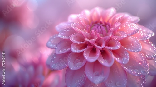 A photo of a pink flower with water droplets on its petals and a blurry backdrop