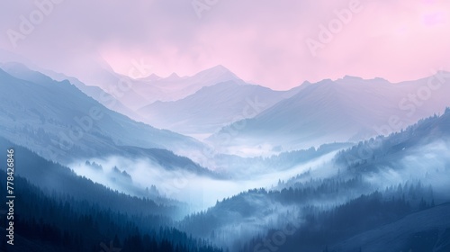 Pastel Fog over Mountain Valley - Abstract Simplicity © Exnoi