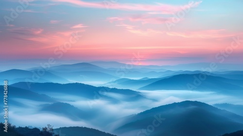 Pastel Fog over Mountain Valley - Abstract Simplicity