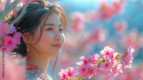 Woman in Pink Flower Field