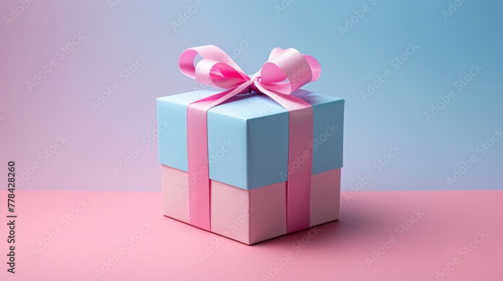 Minimal Geometric Gift Box on Pastel Gradient Background.