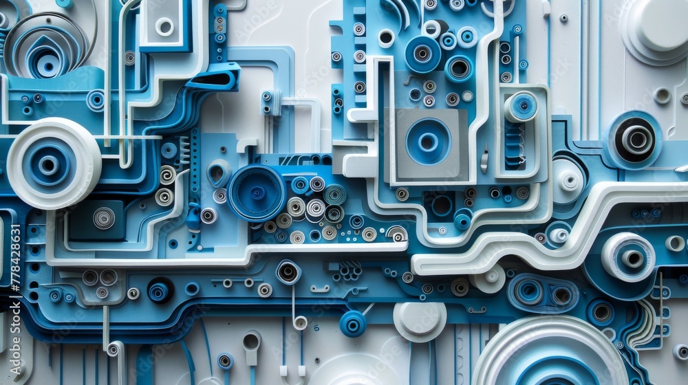 Fototapeta premium Quilling Art Piece Inspired by Circuit Board with Metallic and Electric Blue Accents.