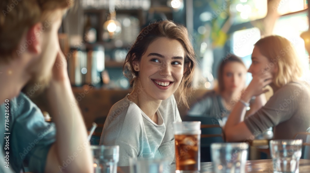 Woman smiling at the cafe