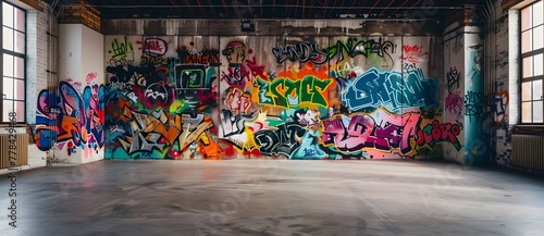 a wall with graffiti on it photo