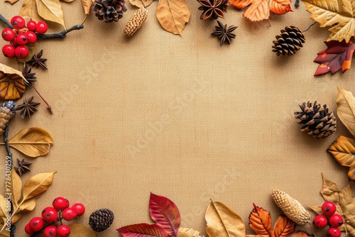 Fall Craft Identity Mockup with Red, Brown, and Orange Leaves on Toned Background Fit for Copy Space