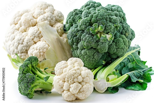 Fresh & Wholesome Broccoli and Cauliflower - Isolated on White Background. Healthy & Raw Vegetables for Cooking, Ideal for Vegan & Vegetarian Food