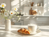 Crunchy French croissants can be a nice addition to your morning coffee. Delicious, can be filled with ham and greens or sweets, for example, nut paste.