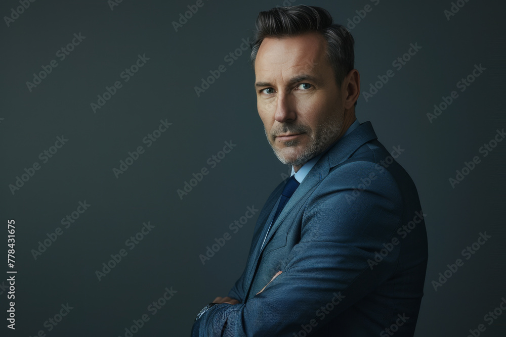A man in a suit and tie with his arms crossed A man in a suit and tie with his arms crossed