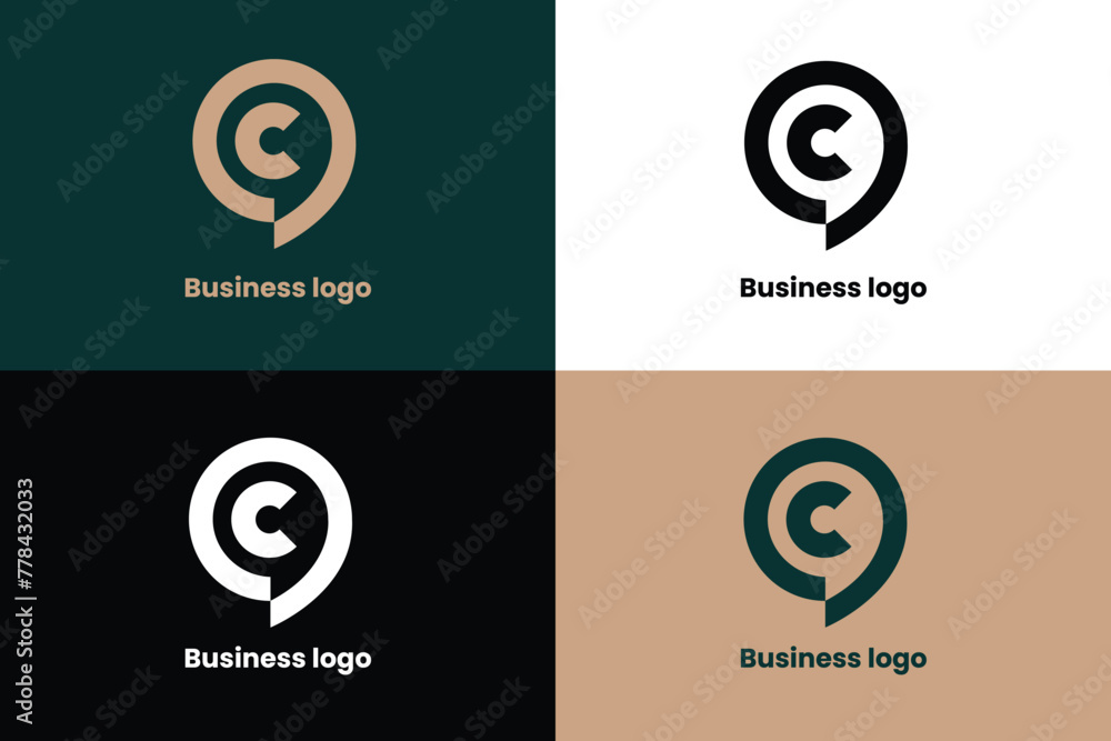 letter c logo, letter c and chat icon logo, letter c communication company logo, letter c and location icon logo ,logomark
