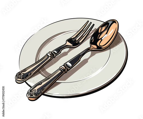 Polished silverware gleams. Cartoon vector