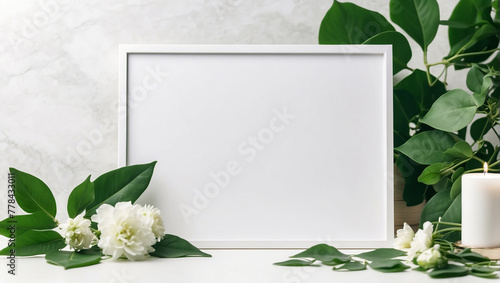 Mockup card birthday wedding background white table