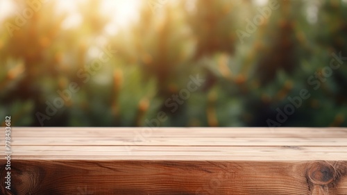 Empty Wooden Deck in forest background