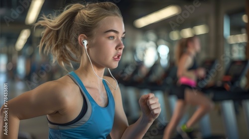 Young Woman Running on Treadmill