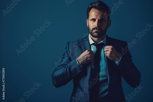 A man in a suit is adjusting his tie © MagnusCort