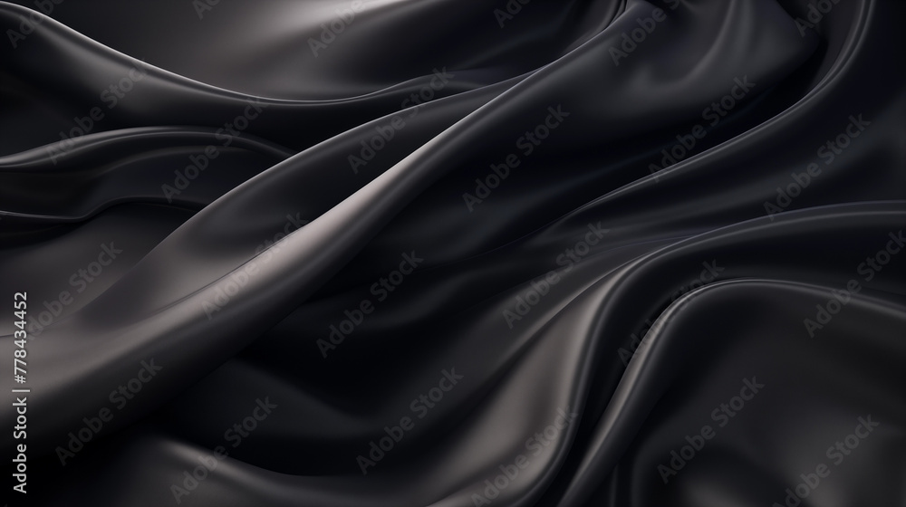 Elegance abstract soft focus wave glossy Black fabric use for background, Abstract Background with Luxurious Wavy Folds