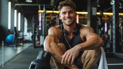 Smiling Man Resting at Gym